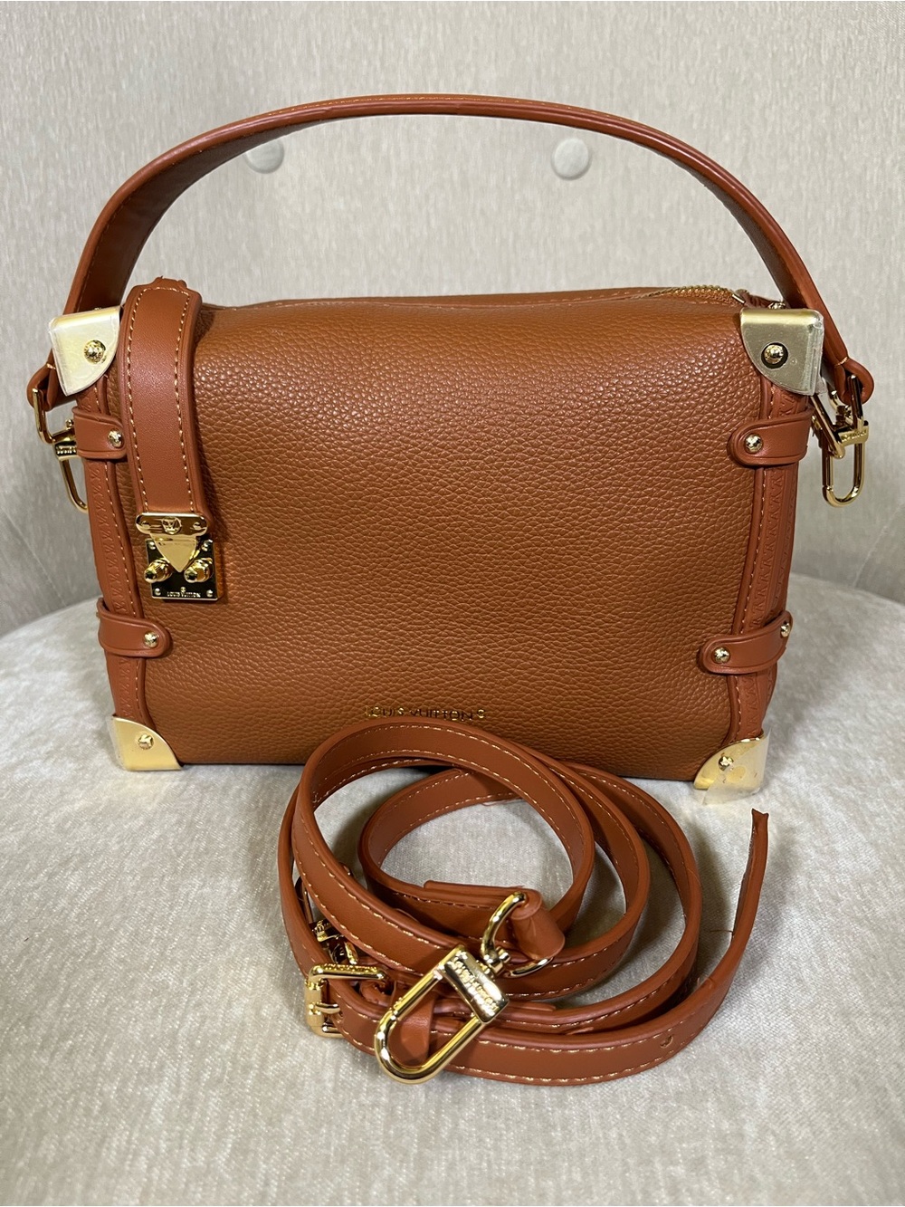 Trunk Leather Top-Handle Bag in caramel- Luxury Gold Hardware **Designer Inspire